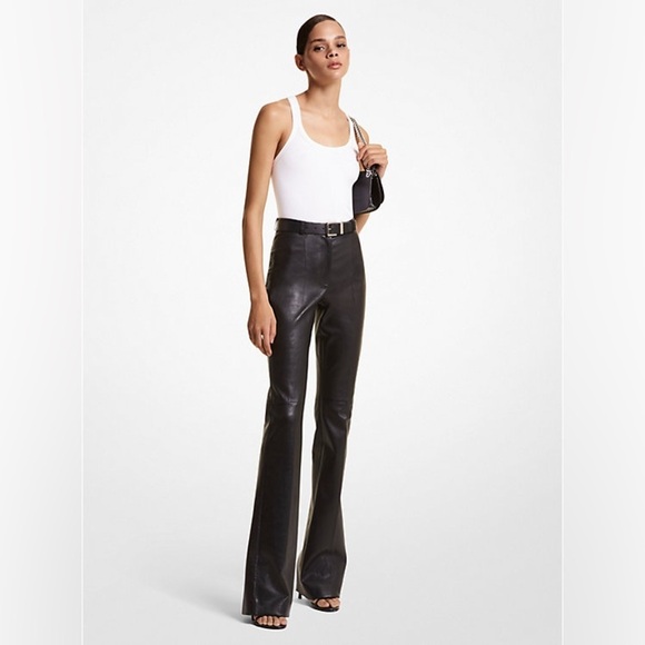 RUNWAY MICHAEL KORS COLLECTION Yasmeen Plongé Leather Split-Cuff Trousers NWT - Picture 2 of 3